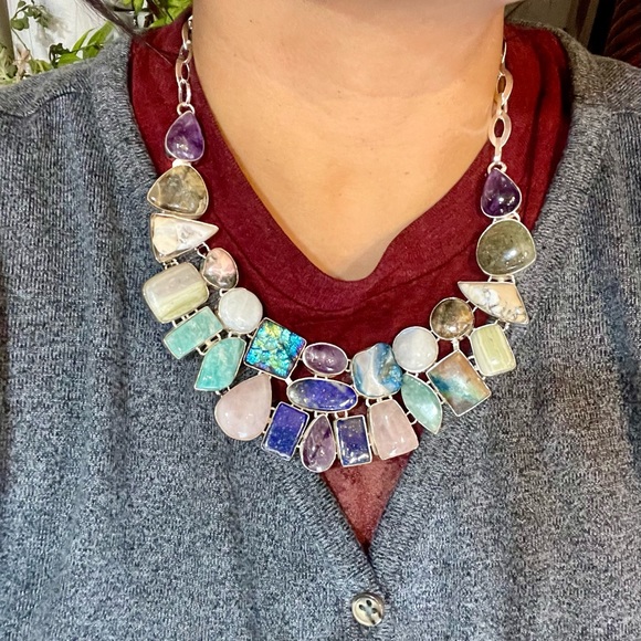 Semi Precious Stones & Crystal Statement Necklace - Picture 13 of 13